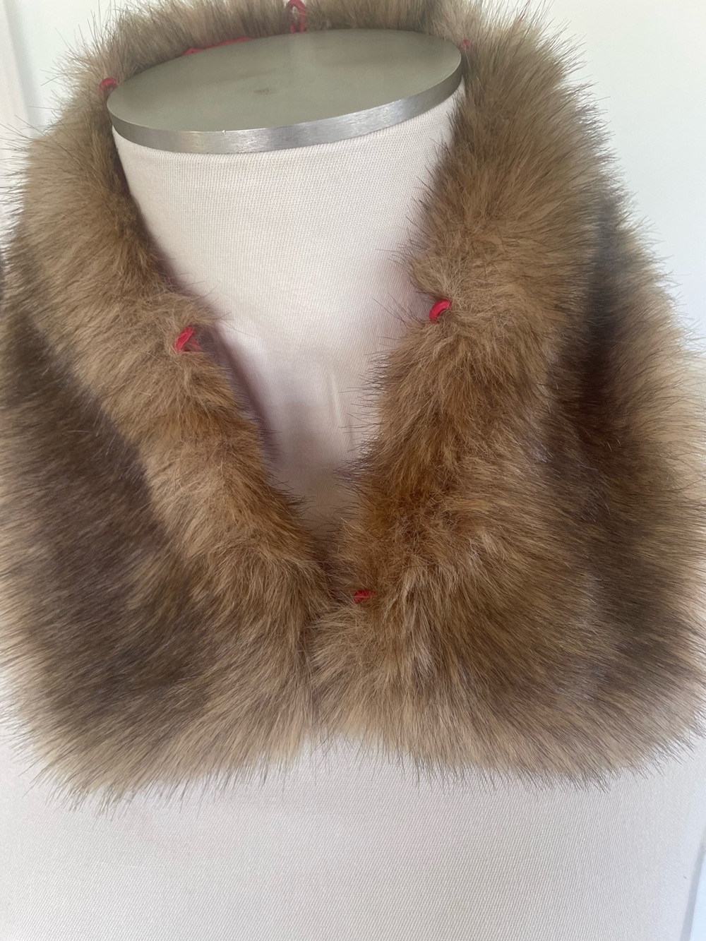 Faux Fur Mink Collar Brown with Red Lining  5X 23 inches Handmade Vintage